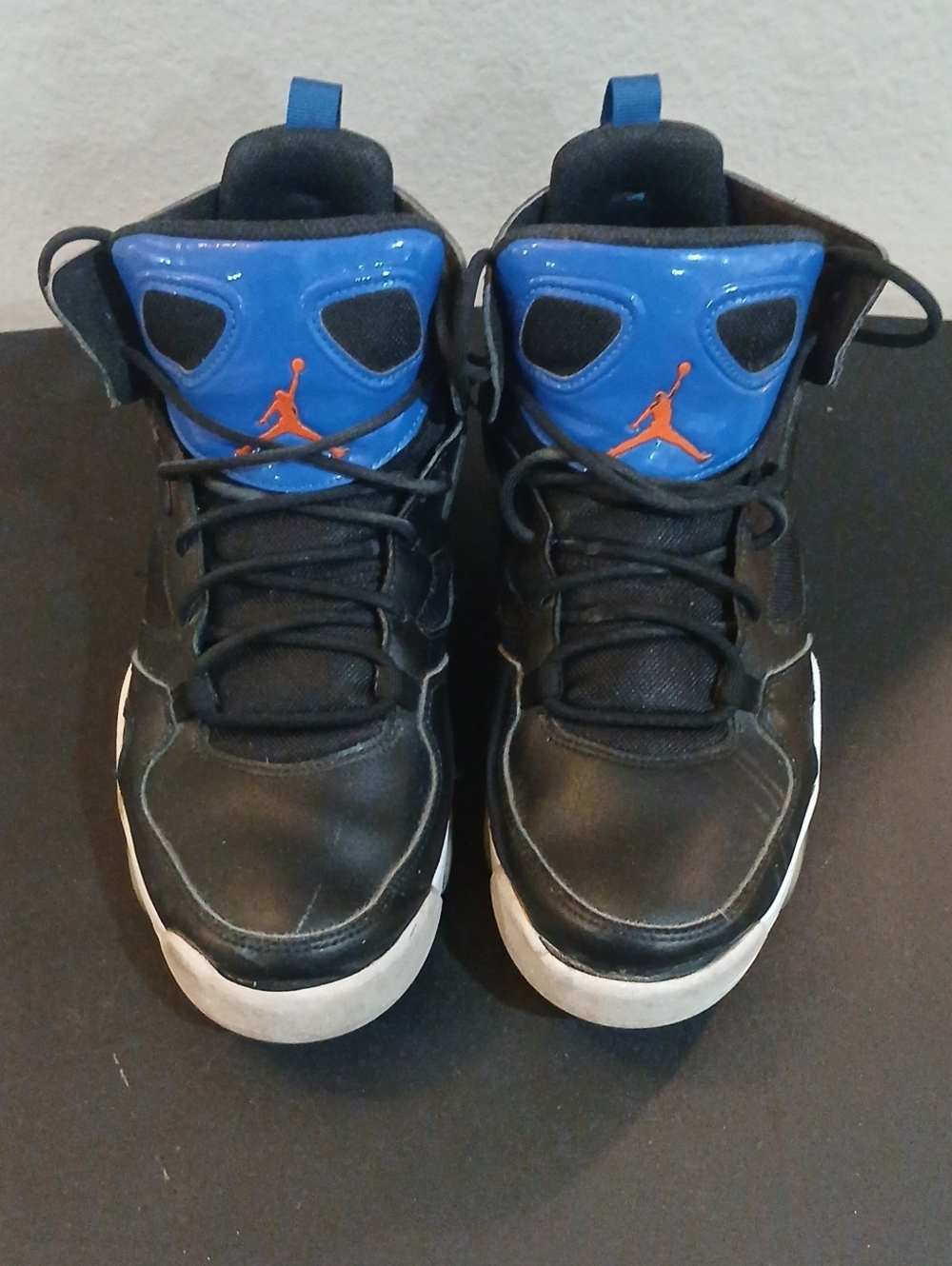 Jordan Men's Black and Blue High-Top Sneakers with Orange Jumpman